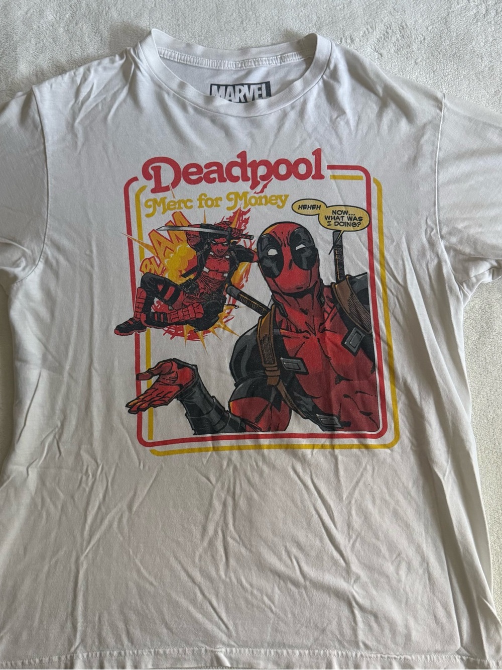 Marvel Deadpool 'Merc for Money' Graphic Tee - White, Red, Yellow
